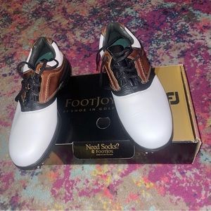 FootJoy Contour Series Golf Shoes White/Brown With Spikes Men’s Size 9